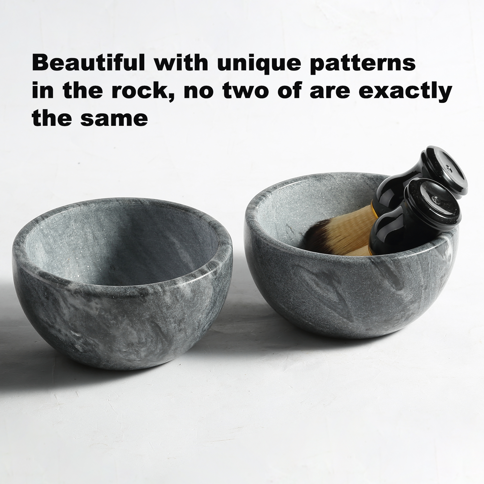Koville Natural Marble natural marble shaving bowl with brush in Monte Grigio for bathroom vanity