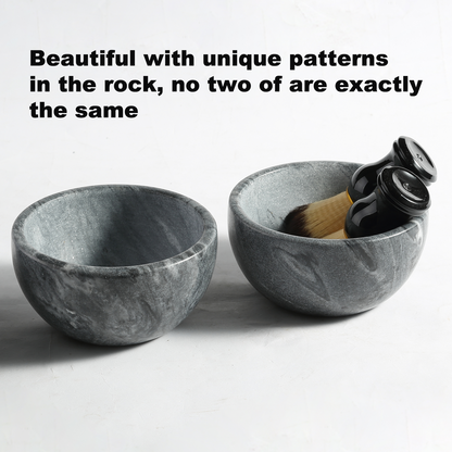 Koville Natural Marble natural marble shaving bowl with brush in Monte Grigio for bathroom vanity
