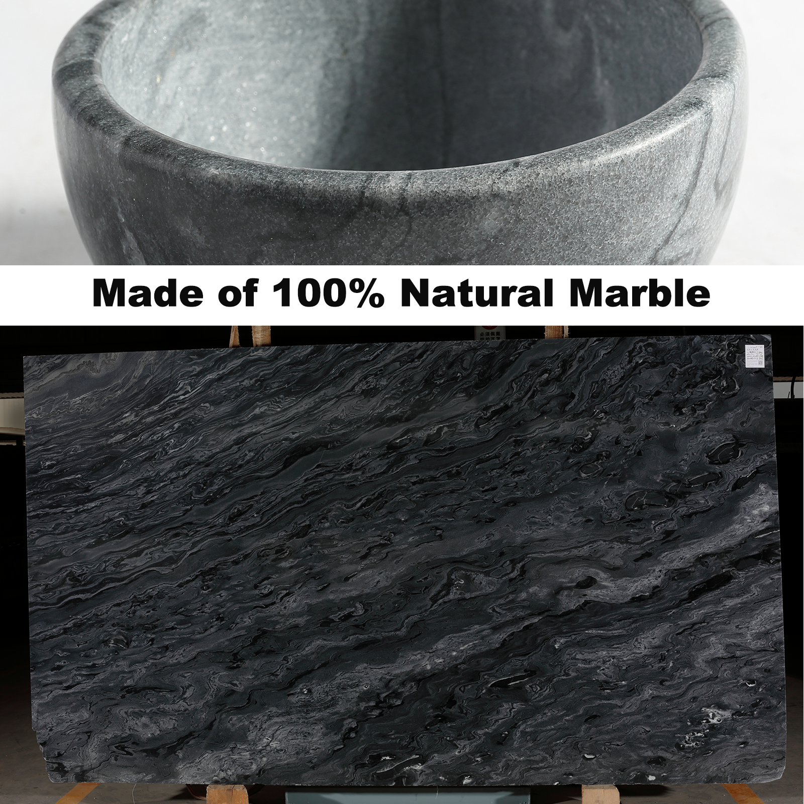 Koville Natural Marble natural marble shaving bowl with brush in Monte Grigio for bathroom vanity