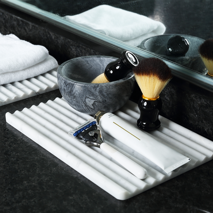 Koville Natural Marble natural marble shaving bowl with brush in Monte Grigio for bathroom vanity