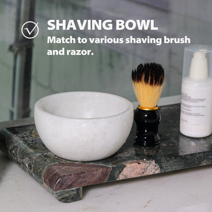 Koville Natural Marble natural marble shaving bowl with brush in Namib Fantasy for bathroom vanity