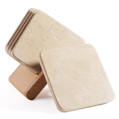 Koville natural marble square coaster in Crema Beige - design detail