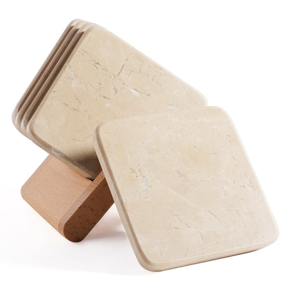 Koville natural marble square coaster in Crema Beige - design detail