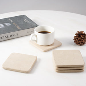 Koville Natural Marble Square Coaster Set for Table Protection in Crema Beige - material detail