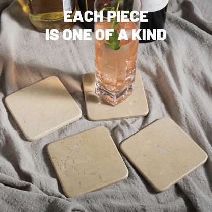 Koville Natural Marble Square Coaster Set for Table Protection in Crema Beige - decorative form