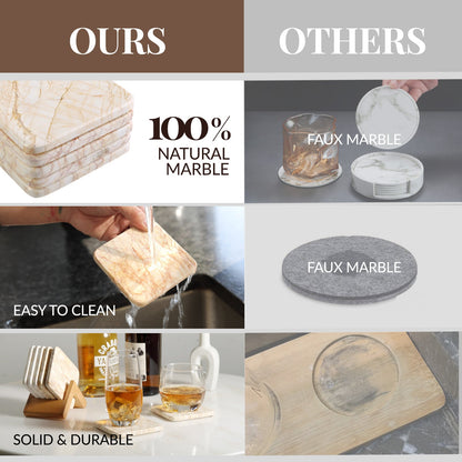 Koville Natural Stone Square Coaster Set for Table Protection in Golden Spider - stone surface detail