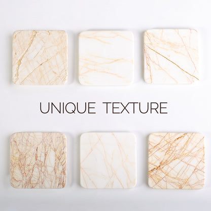 Koville natural marble square coaster in Golden Spider - stone surface detail