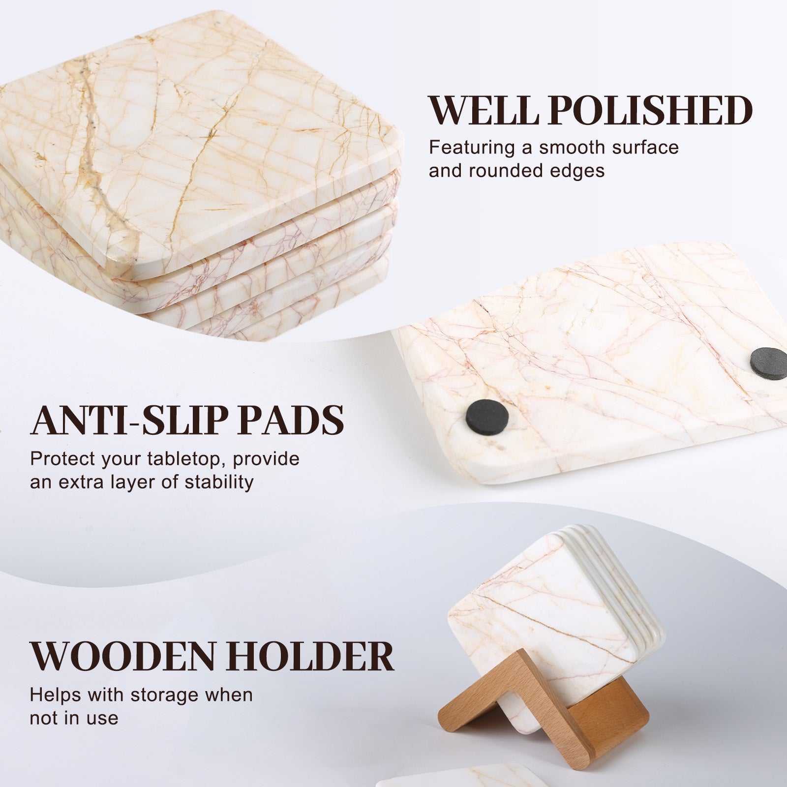 Koville Natural Stone Square Coaster Set for Table Protection in Golden Spider - material detail