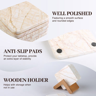 Koville natural marble square coaster in Golden Spider - design detail
