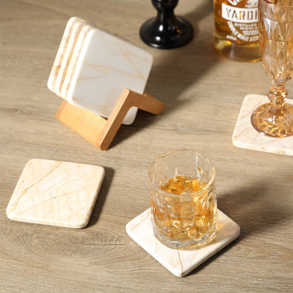 Koville Natural Stone Square Coaster Set for Table Protection in Golden Spider - crafted stone profile
