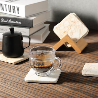 Koville Natural Stone Square Coaster Set for Table Protection in Golden Spider - product presentation