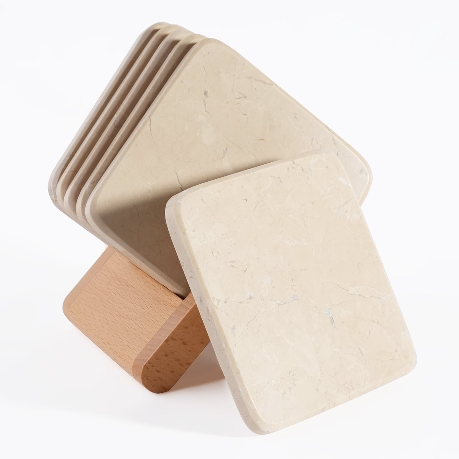 Koville Natural Marble Square Coaster Set for Table Protection in Crema Beige - decorative form