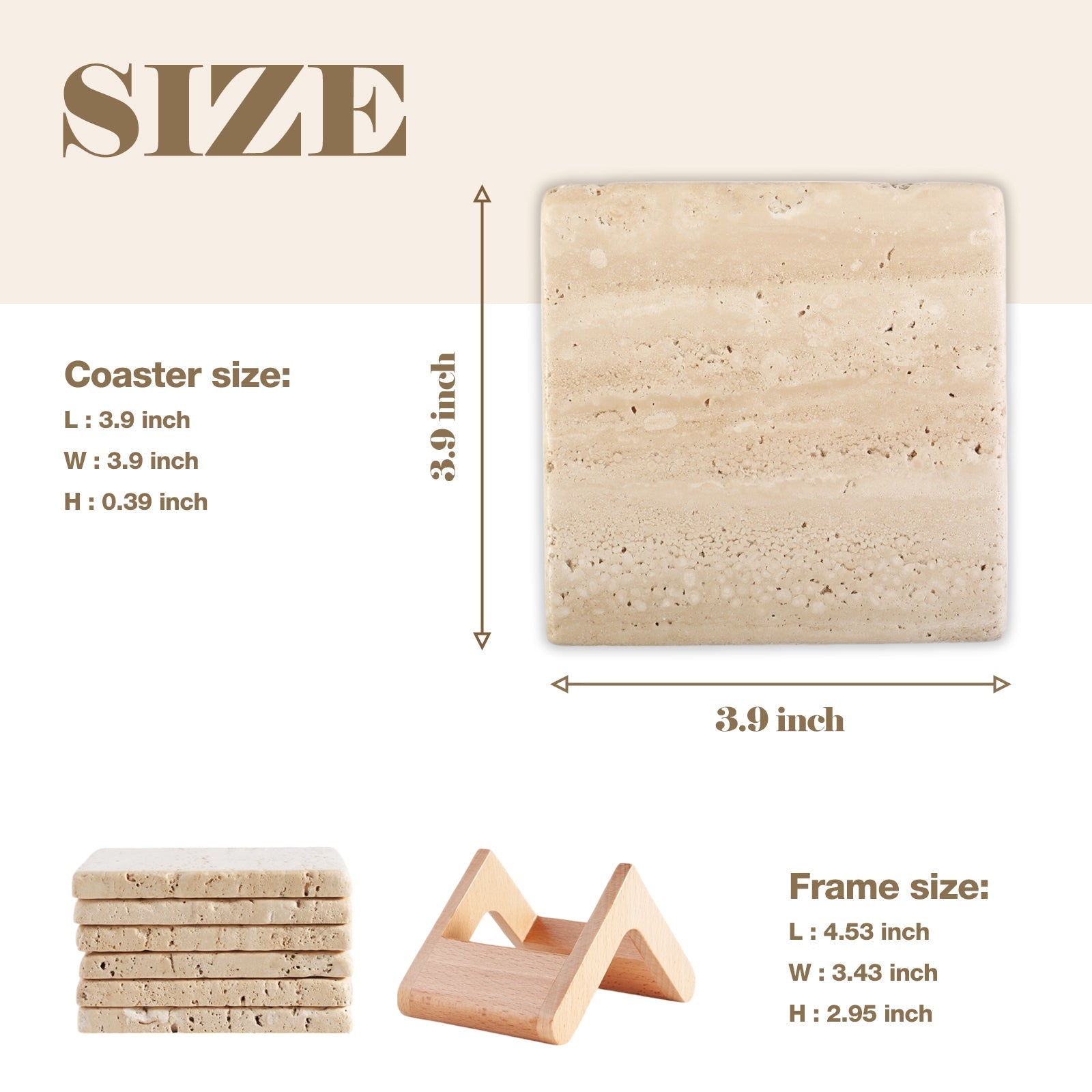 Koville Natural Marble Square Coaster Set for Table Protection in Crema Beige - stone surface detail