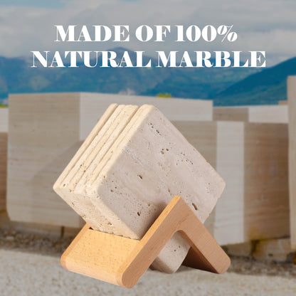 Koville Natural Marble Square Coaster Set for Table Protection in Crema Beige - crafted stone profile