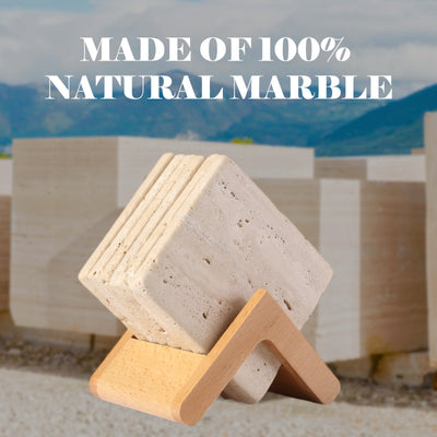 Koville natural marble square coaster in Crema Beige - stone surface detail