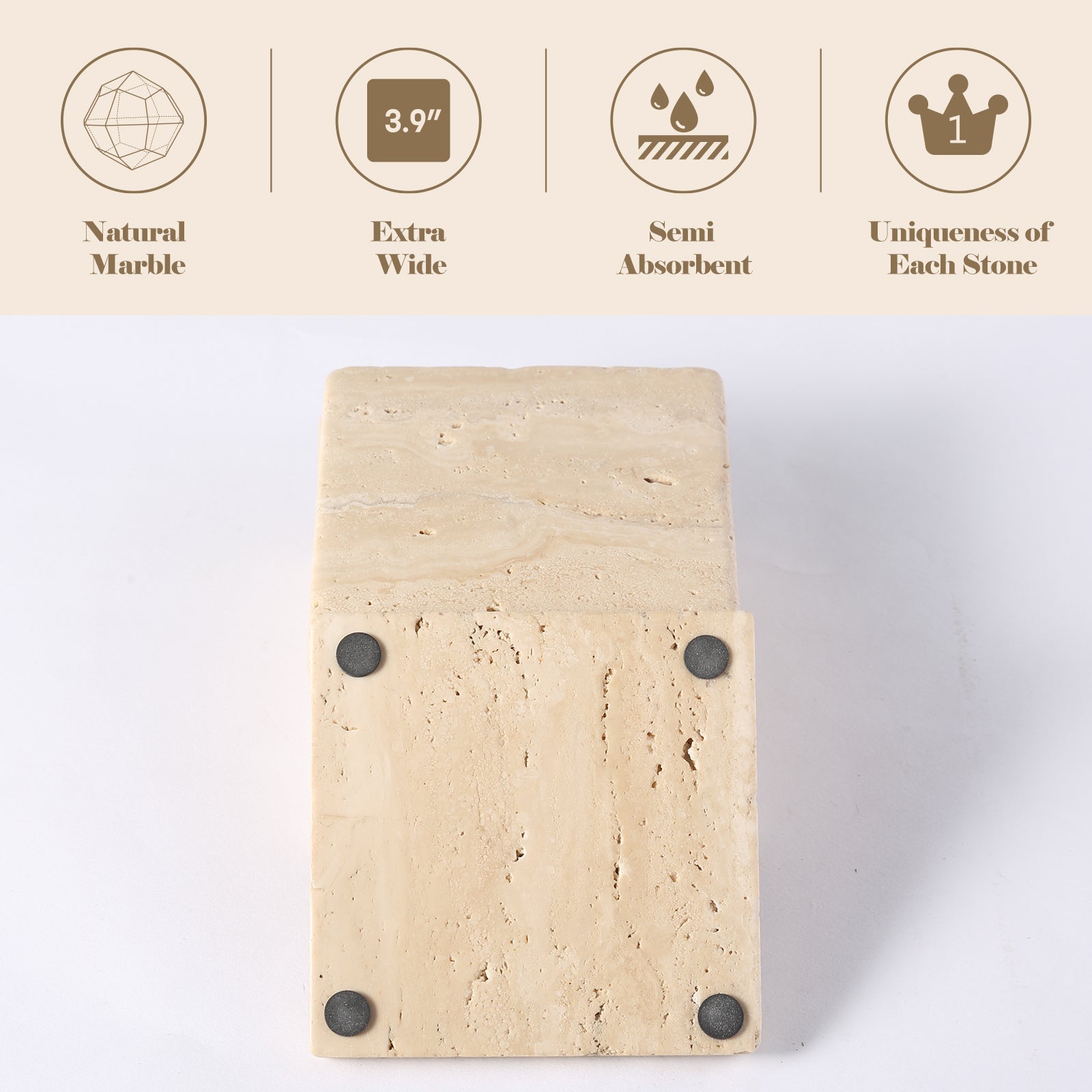 Koville Natural Marble Square Coaster Set for Table Protection in Crema Beige - product presentation