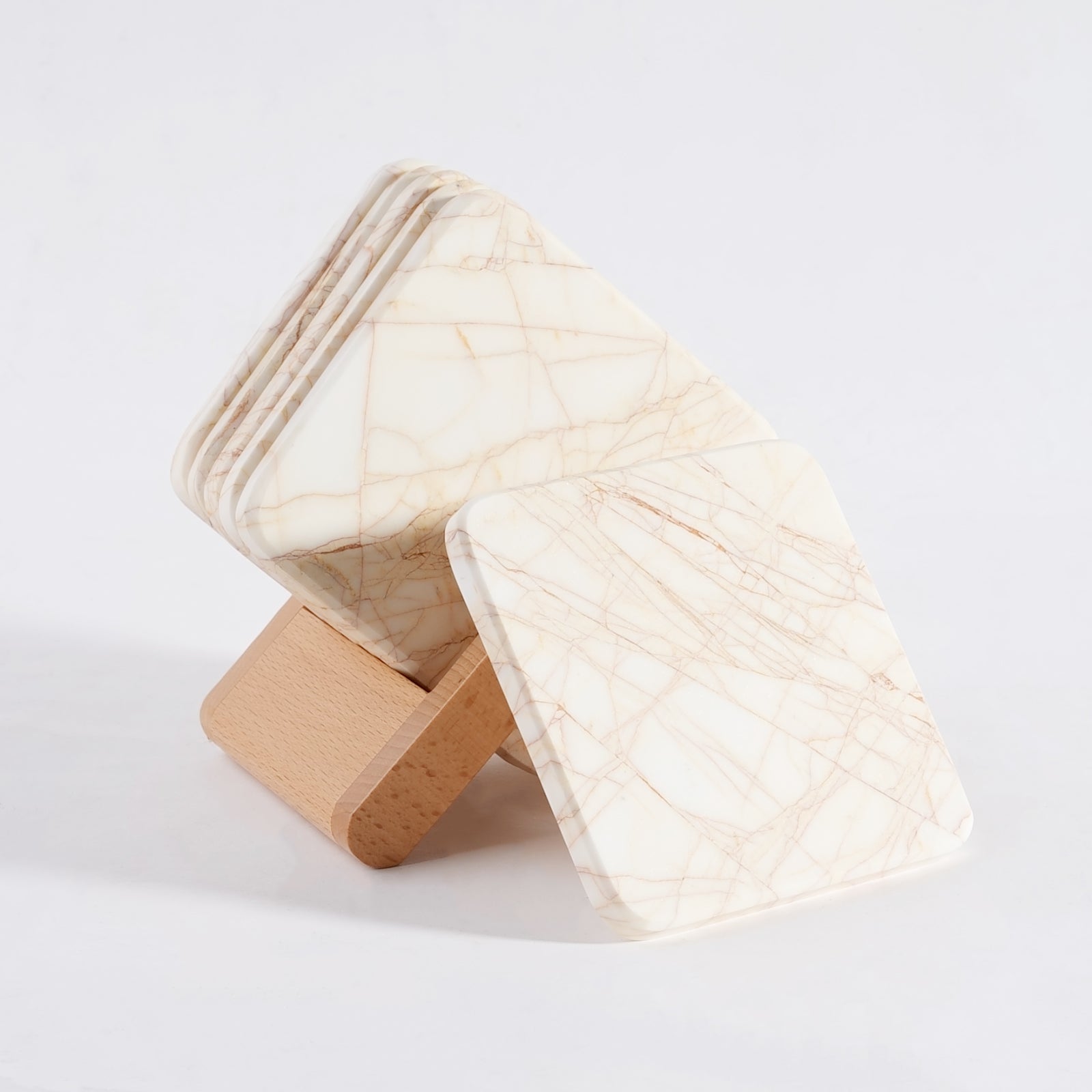 Koville Natural Stone Square Coaster Set for Table Protection in Golden Spider - product presentation