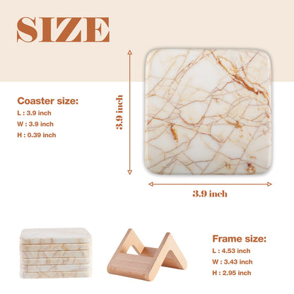 Koville Natural Stone Square Coaster Set for Table Protection in Golden Spider - natural stone finish