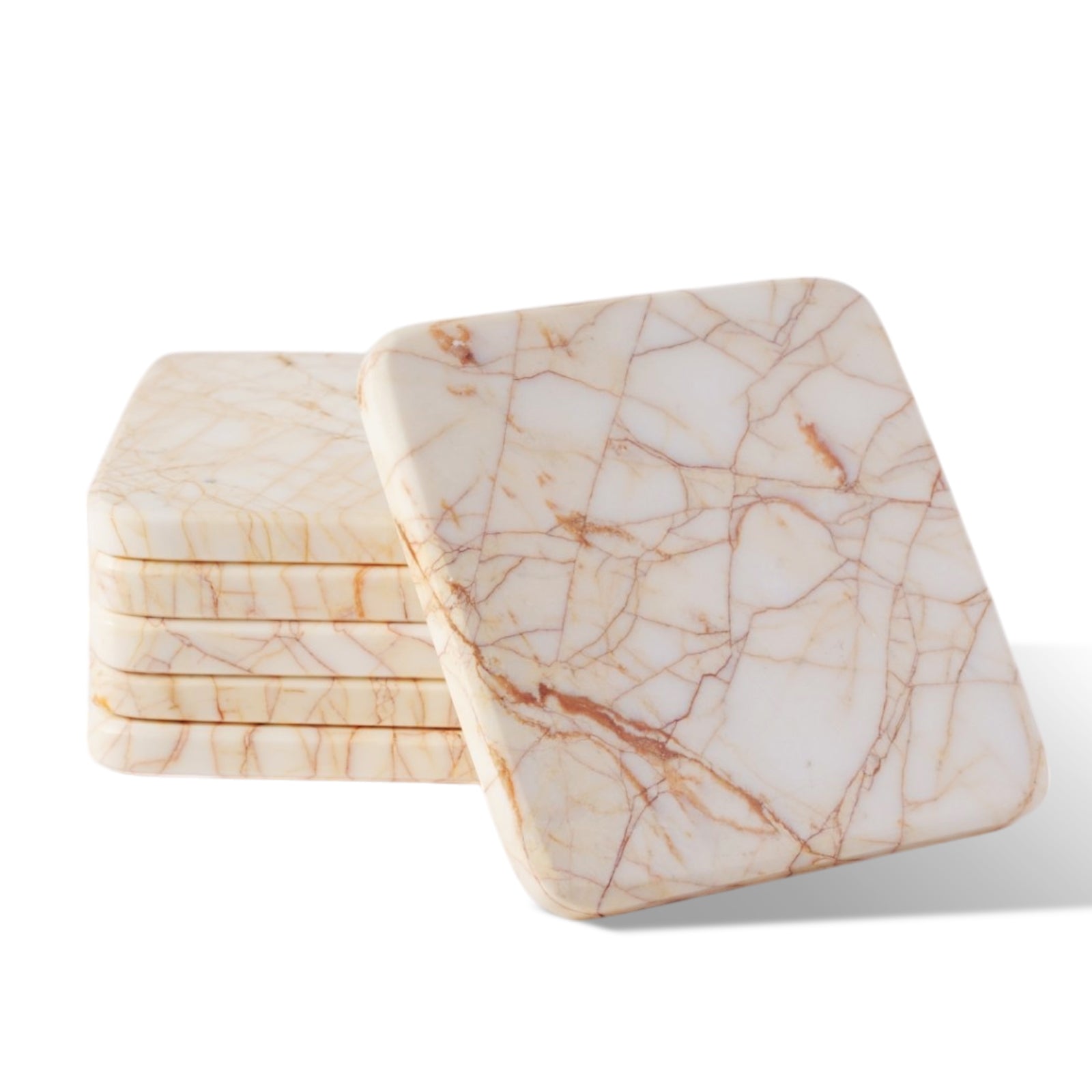 Koville Natural Stone Square Coaster Set for Table Protection in Golden Spider - decorative form