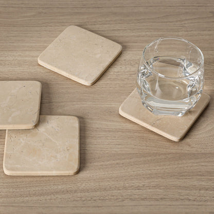 Koville Natural Marble Square Coaster Set for Table Protection in Crema Beige - decorative form