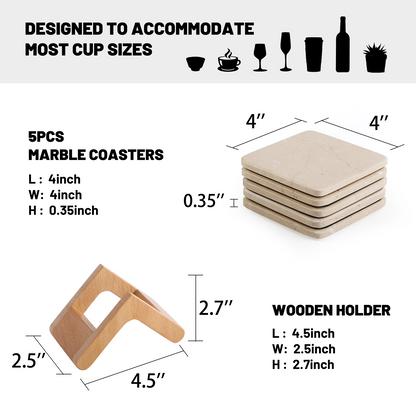 Koville Natural Marble Square Coaster Set for Table Protection in Crema Beige - material detail