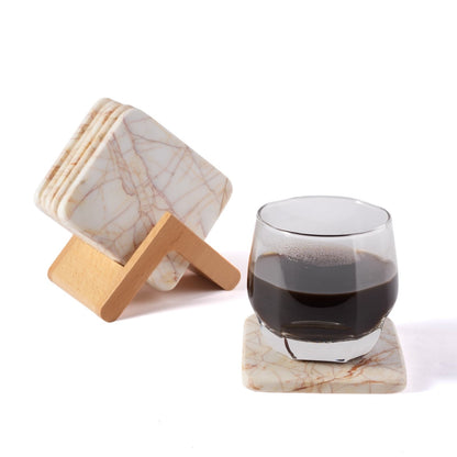 Koville Natural Stone Square Coaster Set for Table Protection in Golden Spider - product presentation