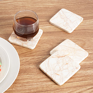 Koville Natural Stone Square Coaster Set for Table Protection in Golden Spider - crafted stone profile