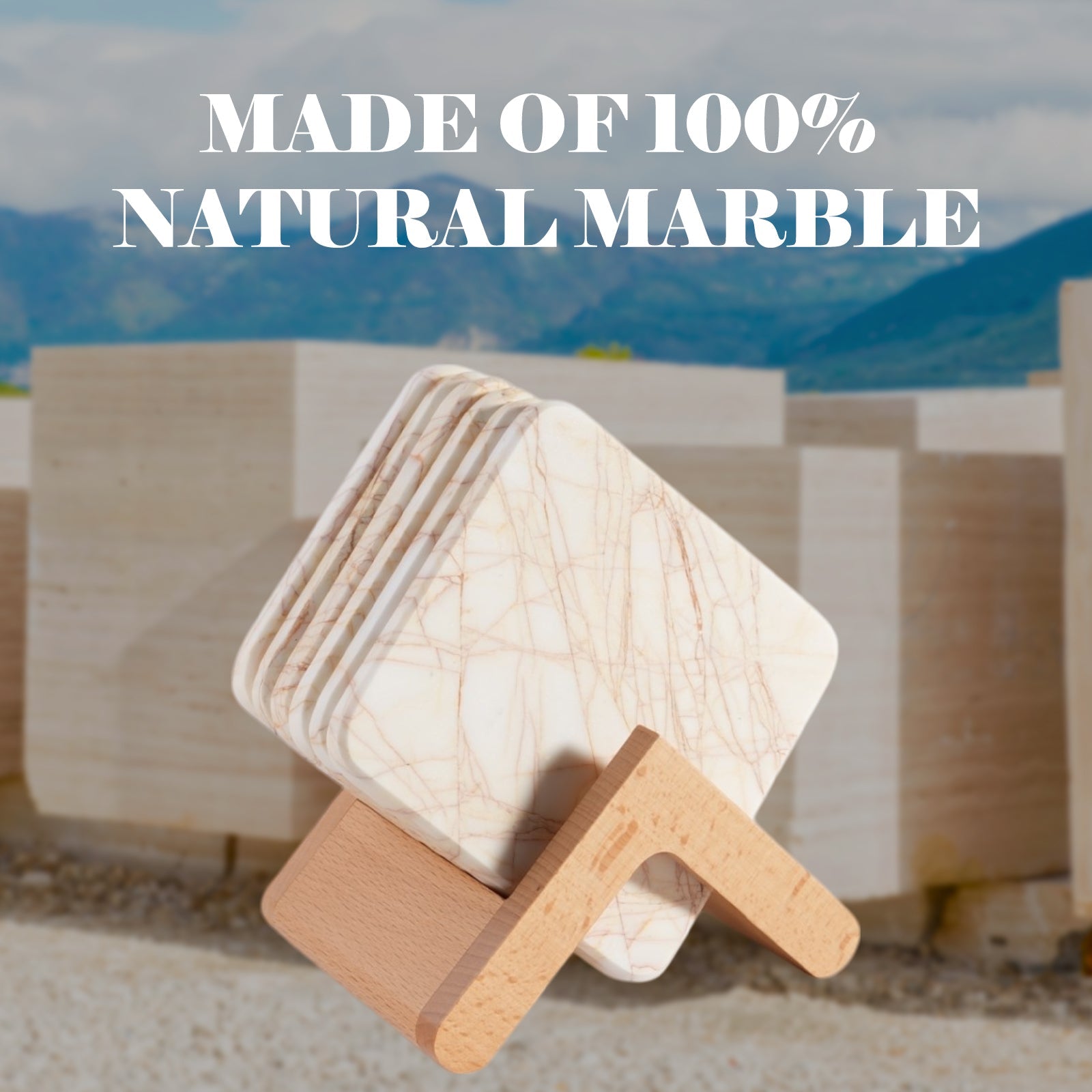 Koville natural marble square coaster in Golden Spider - design detail