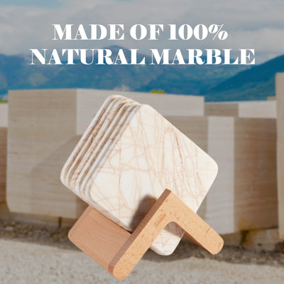 Koville natural marble square coaster in Golden Spider - design detail