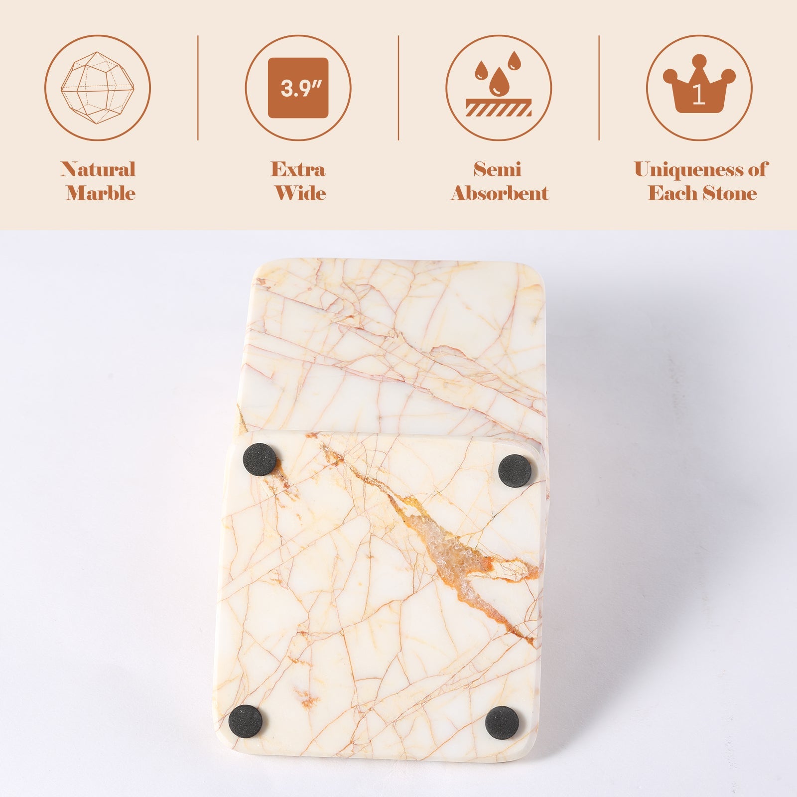 Koville Natural Stone Square Coaster Set for Table Protection in Golden Spider - stone surface detail