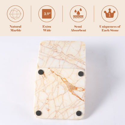 Koville Natural Stone Square Coaster Set for Table Protection in Golden Spider - stone surface detail