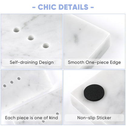 Koville Bianco Carrara marble square soap dish with beveled inset with a recessed soap bed and beveled marble edge for a bathroom vanity or shower ledge