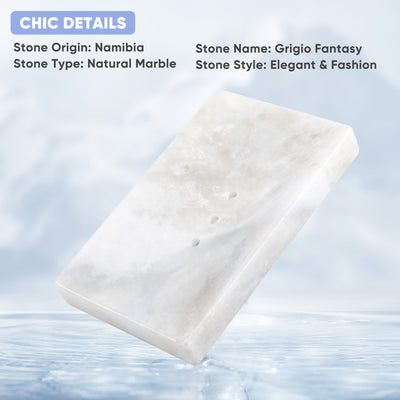 Koville Grigio Fantasy marble square soap dish with beveled inset with a recessed soap bed and beveled marble edge for a bathroom vanity or shower ledge