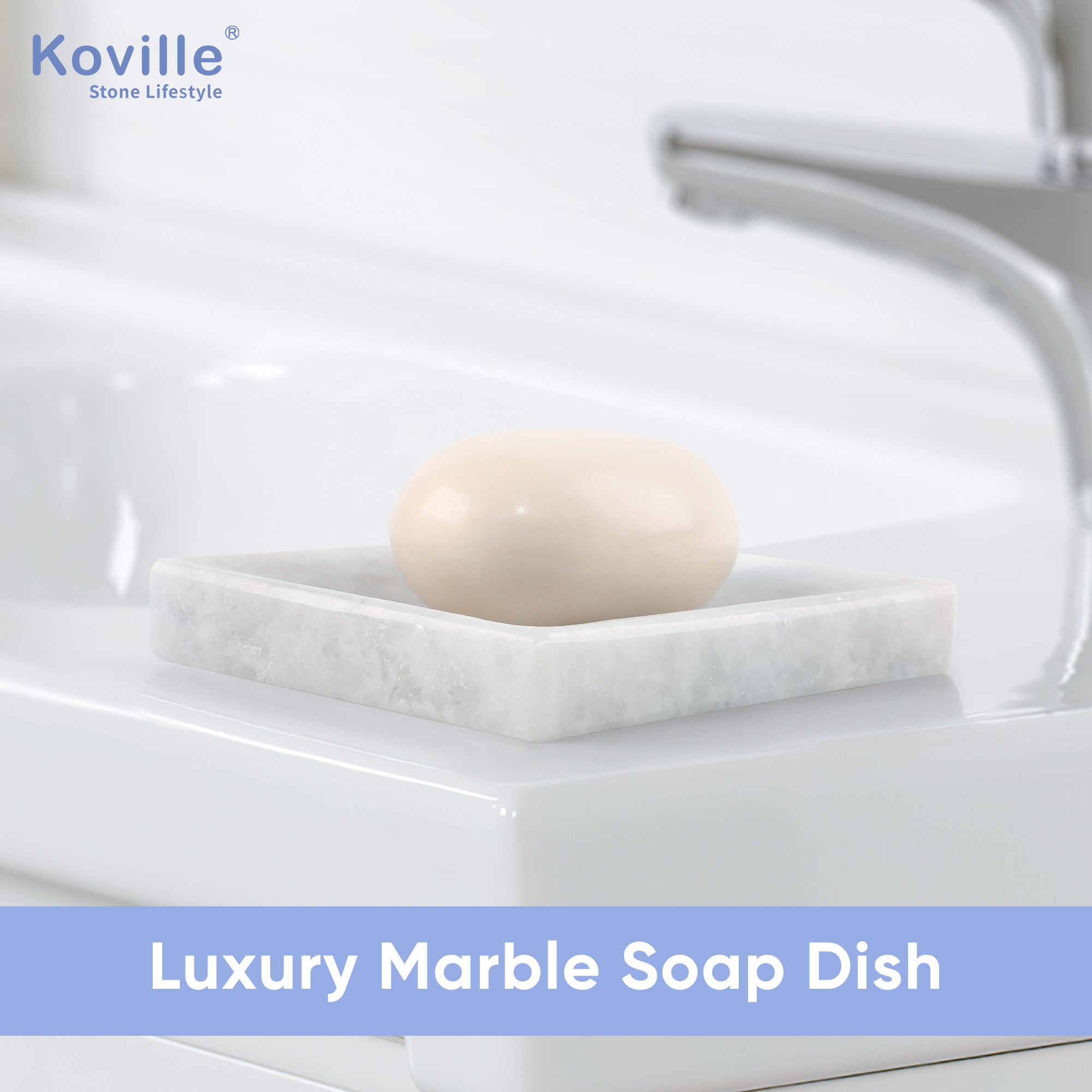 Koville Grigio Fantasy marble square soap dish with beveled inset with a recessed soap bed and beveled marble edge for a bathroom vanity or shower ledge