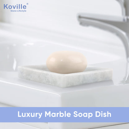 Koville Grigio Fantasy marble square soap dish with beveled inset with a recessed soap bed and beveled marble edge for a bathroom vanity or shower ledge