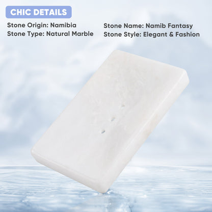 Koville Namib Fantasy marble square soap dish with beveled inset with a recessed soap bed and beveled marble edge for a bathroom vanity or shower ledge