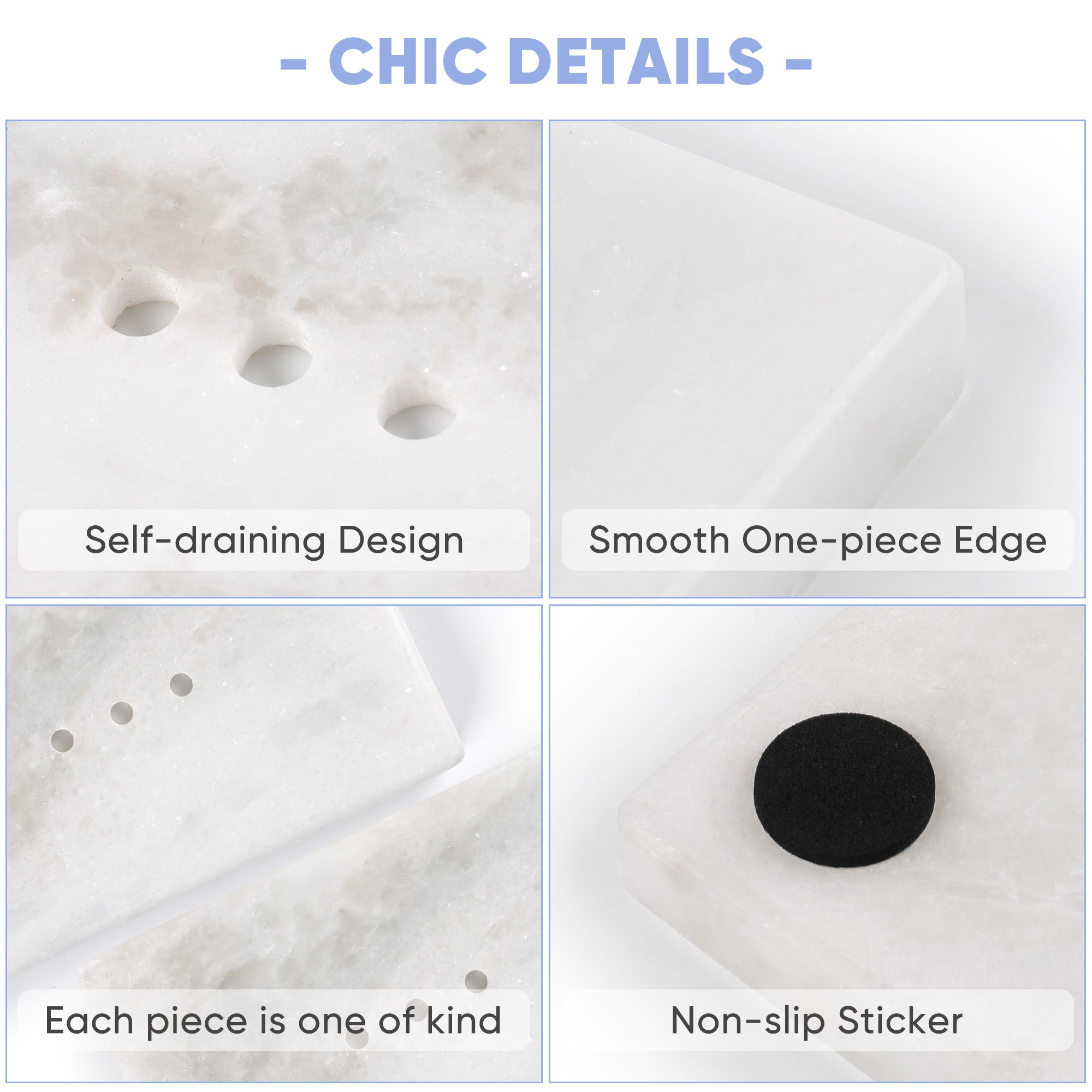 Koville Namib Fantasy marble square soap dish with beveled inset with a recessed soap bed and beveled marble edge for a bathroom vanity or shower ledge