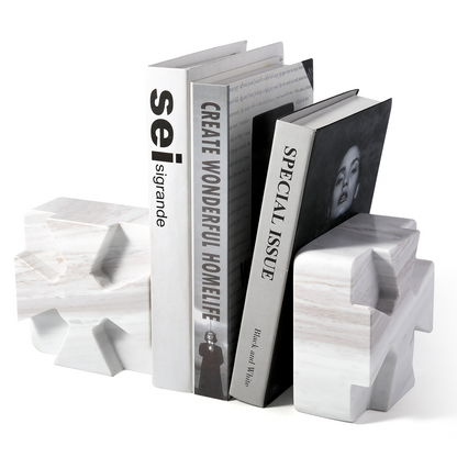 Koville natural stone square bookend in Volakas - design detail