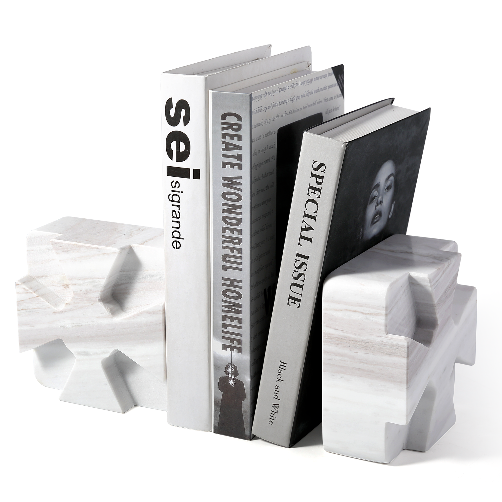 Koville Natural Stone Square Bookend Set for Modern Shelves in Volakas - stone surface detail
