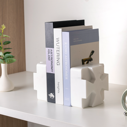Koville Natural Stone Square Bookend Set for Modern Shelves in Volakas - material detail