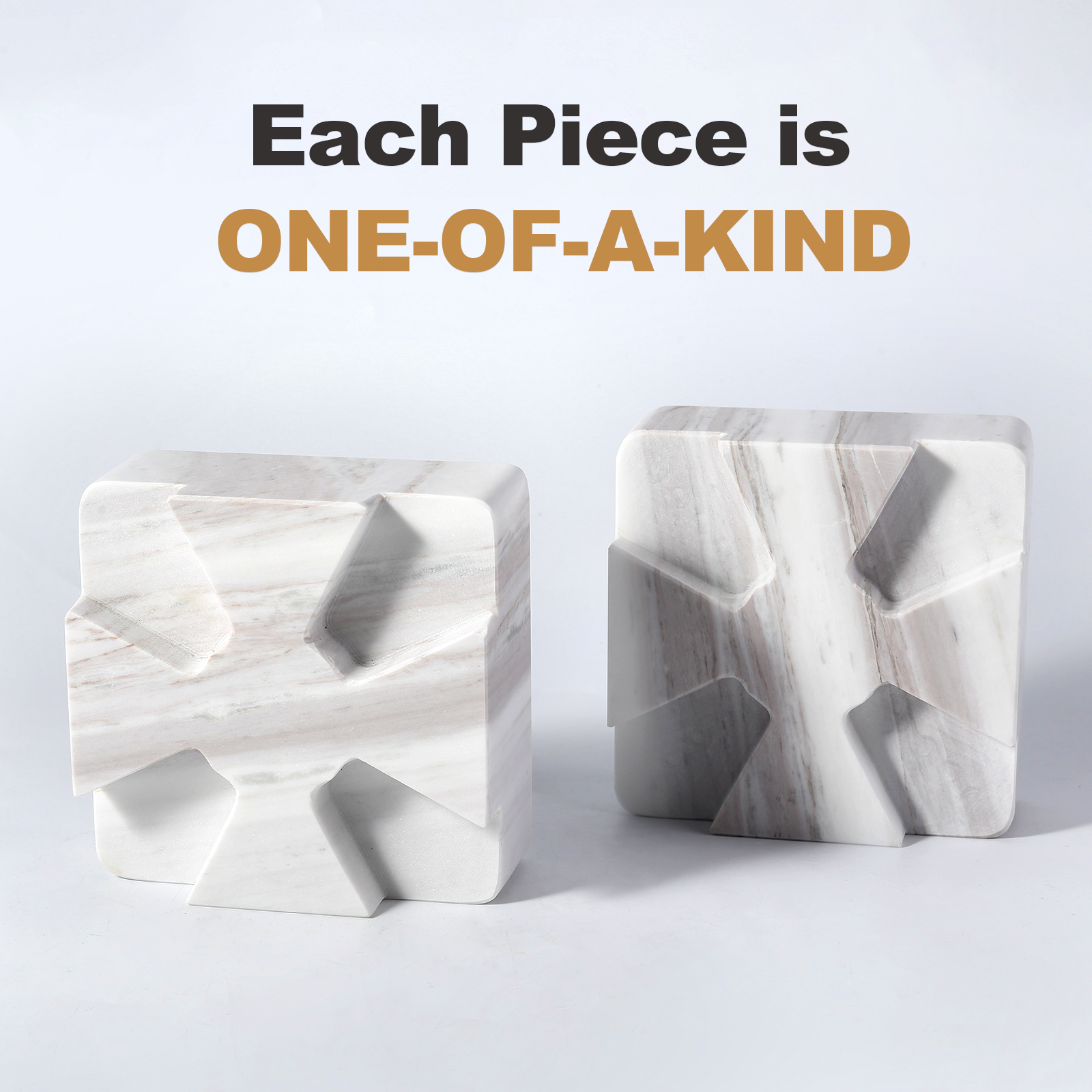 Koville Natural Stone Square Bookend Set for Modern Shelves in Volakas - natural stone finish