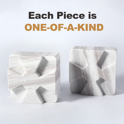 Koville Natural Stone Square Bookend Set for Modern Shelves in Volakas - natural stone finish