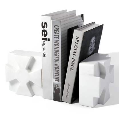 Koville Natural Stone Square Bookend Set for Modern Shelves in Volakas - stone surface detail