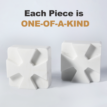 Koville natural stone square bookend in Volakas - design detail
