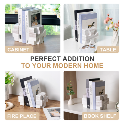 Koville Natural Stone Square Bookend Set for Modern Shelves in Volakas - product presentation