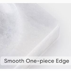 Koville Namib Fantasy marble square soap dish with oval inset with an oval recessed soap bed set into a square marble base for a bathroom vanity or shower ledge