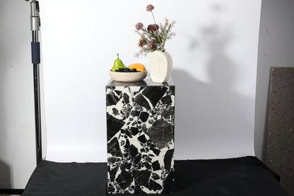 Koville Square Splicing Natural Stone Side Table in Frost Noir