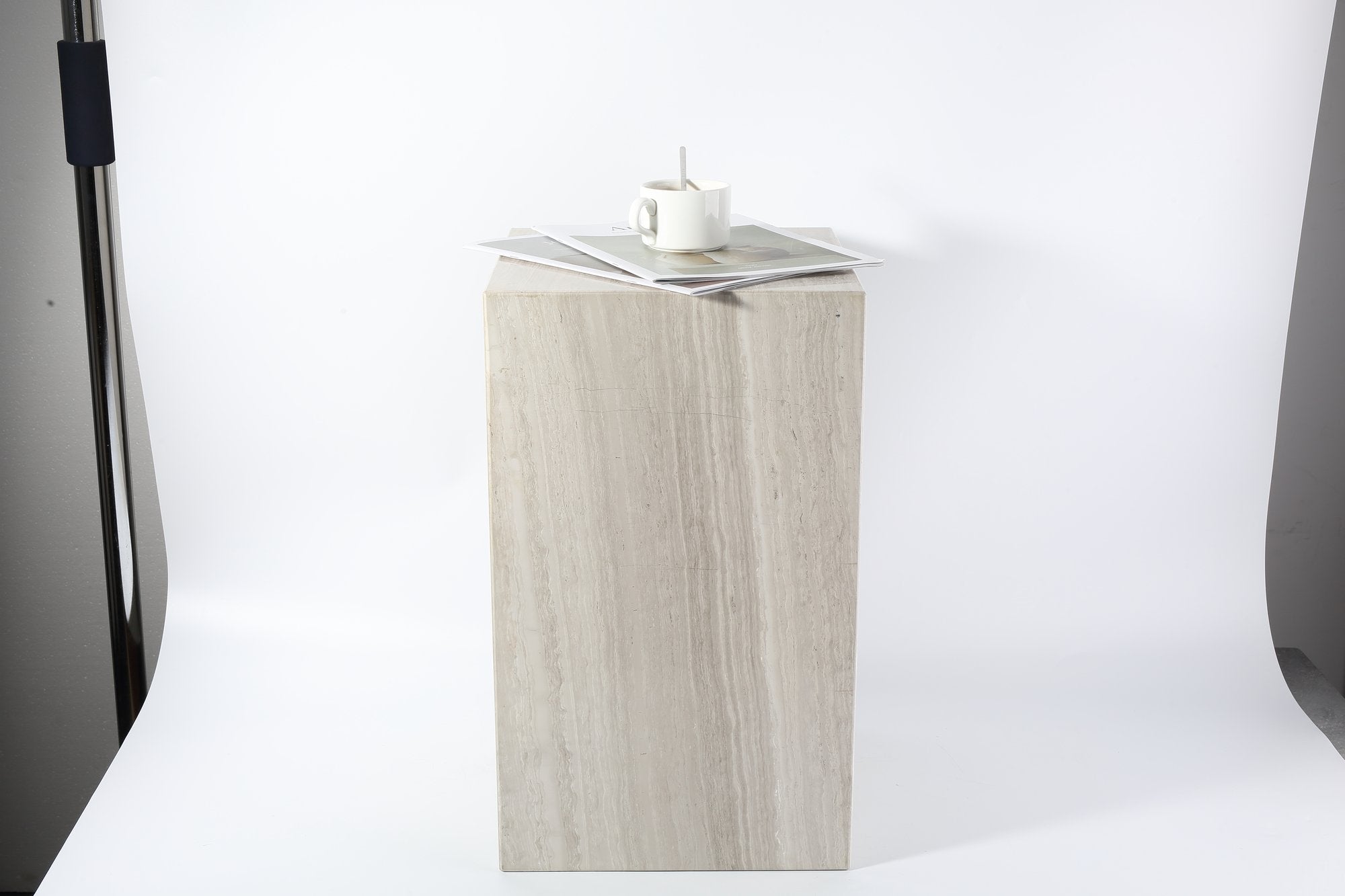 Koville Square Splicing Natural Stone Side Table in White Wooden