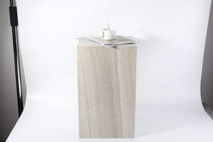 Koville Square Splicing Natural Stone Side Table in White Wooden