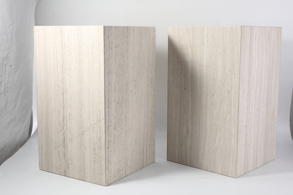 Koville Square Splicing Natural Stone Side Table in White Wooden